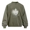 Sudadera Holgada para Hombre con Cuello Redondo y Estampado de Rostro con Doble Sombra, Estilo Casual Streetwear Primavera/Otoño Sudadera de Punto Vintage Desgastada