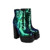22 Botas Nuevas de Cuadrado con Lentejuelas Botas Cortas de Montura Doble Plataforma de Agua Botas de Tacón Alto Grueso Código de Talla 32-43 Botas de Comercio Exterior