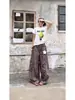 Colgante Estrella Retro Americano Estampado de Leopardo Cimitara Pantalones Casuales para Mujer Estilo Street Bf Silueta Holgada Pantalones de Pierna Ancha Largos hasta el Suelo