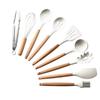 Conjunto de Utensílios de Cozinha de Silicone com Cabo de Madeira Branco Transfronteiriço Espátula Colher de Sopa Panela Antiaderente Conjunto de Cozinha de 11 Peças