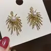 Brilhantes Brincos de Strass Pérola Fogos de Artifício, Estilo Minimalista, Brincos de Personalidade Única Levemente Luxuosos