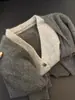 Cardigan de Lã Tricotado com Gola para Outono Inicial Feminino Cor Contrastante Jaqueta Suéter Top Cinza Único Falso Duas Peças Empilhado