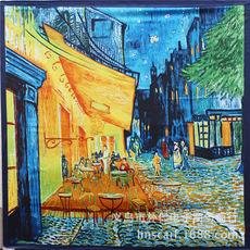 Van Gogh Café Cetim Pintura a Óleo Grande Lenço Quadrado Lenço de Seda Lenço Feminino Van Gogh Famosa Série de Pinturas a Óleo Variedade