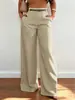 Pantalones retro europeos y americanos de pierna ancha con grandes bolsillos de parche, de cintura alta, hechos de tela de traje con efecto de caída, corte holgado, favorecedores de la figura, rectos hasta el suelo