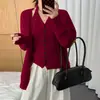 Conjunto de dos piezas de cárdigan de punto casual estilo coreano y top de tirantes, conjunto de suéter suave y acogedor de alta gama para otoño e invierno