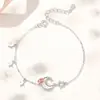Pulsera Original de Estrella y Luna Rosa para Mujer, Plata Pura, Pulsera de Nácar Blanco de Lujo Ligero a la Moda, Joyería de Mano Lunar con Diseño de Nicho al por Mayor