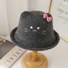 Sombrero de Pescador de Terciopelo de Cordero Lindo Gato para Invierno Mujeres Cálido Ala Ancha Versátil Sombrero Pequeño con Lazo de Orejas