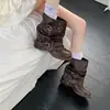 Botas Bootcut Cor Lavada Retro Garota Spicy Coreana Botas Cowboy Ocidentais Plissadas Bico Redondo Salto Grosso Fivela de Cinto Botas Curtas Botas de Equitação