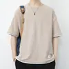 Camiseta de Manga Curta para Comércio Exterior Verão Novo Estilo Padrão Waffle Masculina Solta Tamanho Grande Meia Manga Estudante Casual Tendência Marca Top Roupa