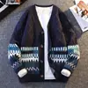 Chaqueta de Punto para Hombre Primavera y Otoño Cárdigan Suéter para Hombre 2026 Nuevo Color Bloque Otoño Suéter de Punto Holgado Casual