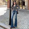 Jeans Acampanados de Tiro Bajo Estilo Americano Picante para Mujer, Novedad Primavera 2026 Pantalones de Tiro Alto Adelgazantes Elásticos de Pierna Ancha Bootcut