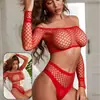 Benshi Transfronterizo Navidad Lencería Sexy Tallas Grandes Uniforme Erótico Entrepierna Abierta Medias de Malla Transparentes Accesorios Atuendo Seductor