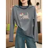 Elegante y versátil look de dos piezas, camiseta blanca de algodón puro con cuello redondo y manga larga para mujer, estilo commuter, top moderno que rejuvenece