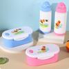 Lonchera Infantil Compartimentada Estilo Japonés Set de Vaso con Pajita Portátil Apto para Microondas Lonchera de Capas Juego de Hervidor