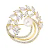 Broche Guirnalda de Zirconia Hoja de Olivo Estilo Coreano Elegante Pin para Chaqueta de Traje de Mujer Broche de Cristal Perla