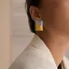 Joyería Geométrica Dazan Moda Europea y Americana Acero de Titanio Electrochapado en Oro Real de 18 Quilates Elegantes Pendientes Cuadrados con Contraste Dorado y Plateado Estilo Ol
