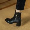 Botas de cuero británicas Meier, botas Martin de tacón medio para mujer, botas cortas de invierno con forro polar, negras, de corte bajo y cremallera lateral para mujer, moda urbana.