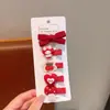 Horquilla Roja Infantil para Festival de Primavera, Pin de Tela Roja con Puntos Blancos Lindo para Niña con Lazo, Horquilla con Ambiente de Año Nuevo