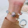 Pulsera Gato de la Suerte Estilo Chino para Mujer Flor de Durazno Cristal Fresa Pulsera de Cuentas Estilo Étnico Retro Pulsera Mejor Amigo de Estudiante