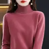 Otoño Invierno Nuevo Jersey de Lana Pura para Mujer Cuello Alto Color Sólido Holgado Corto Cachemira Tejido Capa Base Suéter