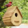 Nuevo comedero de madera colgante para pájaros, nido de cría para loros y pinzones, casa de pájaros de madera maciza para decoración exterior