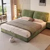 Cama estilo oreja de elefante minimalista italiana, cama de tela chenille, cama grande moderna y simple para dormitorio principal con almacenamiento, cama doble de boda