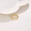 Anel Aberto Ajustável com Estrela de Cinco Pontas Vazada e Inlay de Concha para Mulheres, Anel de Dedo Indicador de Luxo Leve de Nicho