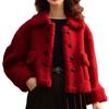 Abrigo de Lana de Cordero Rojo para Mujeres Menudas en su Año Zodiacal, Temporada de Invierno 2026, Estilo Socialité, Chaqueta Corta de Lana Polar con Artesanía Pesada