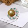 [Fábrica] Anillo de cuentas de concha negra púrpura demonio oro concubina imperial abierto de 14 mm para mujer con circonita imitación calcedonia imitación perla