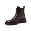 Botas Martin para mujer otoño e invierno Nueva Moda suela gruesa botas cortas de una sola capa punta redonda cremallera frontal botas cortas de piel de oveja tacón grueso botas para mujer