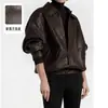Chaqueta de Piel de Oveja Estilo Nuevo Otoño 2026 0044 Retro Americano Cuello Solapa Hombro Caído Chaqueta Biker para Mujer