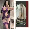 Lingerie Sexy, Body Sexy Roxo com Laço e Abertura no Gancho, Renda Apaixonada Hot com Recortes, Tamanho Grande, Não Precisa Tirar