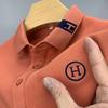 Camisa Polo de Verão Paul Masculina Manga Curta Bordado 3D H Gola Bordada Respirável Versátil Meia-manga Top Masculino Tendência