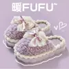 Chinelos femininos de algodão com laço, novo modelo outono e inverno 2026, para uso interno em casa, forrados com pelúcia, espessados, quentes, com sola grossa, chinelos para gestantes