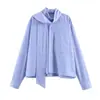 Para Comércio Exterior Transfronteiriço Europeu e Americano Roupas Femininas Aliexpress Mais Vendidas Moda Primavera Versátil Camisa Top Azul Claro com Laço
