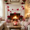 Guirlanda de Contas de Madeira com Coração Vermelho e Rosa de Feltro Cruzada Bandeira com Seta de Cupido Decorações para Festa Temática de Aniversário