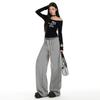 Cintura elástica diseño de cordón pantalones sueltos de cachemira otoño e invierno pantalones rectos de pierna ancha mopa casual baño