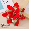 Flores Artificiais de Alta Qualidade Mais Vendidas no Exterior, Flores de Natal Tridimensionais de Três Camadas com Pó Dourado, Decorações para Árvore de Natal, Decorações para Guirlanda Atacado