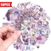 Compra Directa Transfronteriza [con Certificación Ce.Cpc] Nuevas 56 Piezas de Pegatinas Florales Románticas Moradas Hechas de Material PET, Transparentes