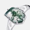 Anel de musgo verde de formato geométrico irregular para mulheres, moda, prata de lei S925, anel de ágata aquática, exclusivo para exportação