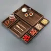Bandeja de Chá Paulownia com Múltiplos Compartimentos Combinação Japonesa Criativa Retangular Conjunto de Bandejas para Xícaras de Chá de Hotel Bandeja para Lanches Frutas Secas