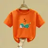 Camiseta de Manga Curta para Meninas Verão Novo Estilo Estilo Coreano Menina Estampada Moda Algodão Top para Crianças de Meia-Idade e Mais Velhas