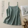 289 # Camisola de algodão e linho para mulheres, peça de sobrepor solta de verão plus size, camada interna de linho, top leve sem mangas