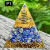 Pirâmide de bola de cristal natural de 8cm Ornamento de mesa de escritório europeu e americano Artesanato de pirâmide de resina para yoga e meditação