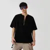 Camiseta Texturizada con Media Cremallera para Hombre, Estilo Retro Americano Old Money, Fresca de Manga Corta, Marca Nueva de Verano de Moda, de Manga Corta Fluida