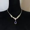 Colar de Diamante Azul Brilhante Fresco de Verão para Festas Noturnas, Luxuoso e Sofisticado, Realça o Tom da Pele, Exquisite Corrente de Clavícula Brilhante e Fotogênica