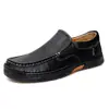 Zapatos Casuales de Cuero para Hombre de Edad Media, para Primavera y Otoño, sin Cordones, con Suelas Gruesas, Antideslizantes, Resistentes al Desgaste, Cosidos, Zapatos de Trabajo para Exteriores para Hombre