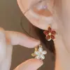 Hebilla de Oreja de Flor de la Suerte de Doble Cara Retro Francesa para Mujer, Diseño de Nicho de Lujo Ligero, Pendientes Sencillos de Alta Gama para Todo