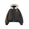 Abrigo con Capucha de Lana y Algodón Retro Americano Gris para Mujer, Chaqueta de Algodón Gruesa de Invierno Cálida con Cuello de Piel, Ropa de Abrigo con Retazos para Pareja
