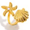 Joyería de Diseño Nuevo Estilo Transfronterizo Europeo y Americano Inspirado en Vacaciones en el Océano Acero Inoxidable Chapado en Oro de 18K Anillo Abierto de Corazón